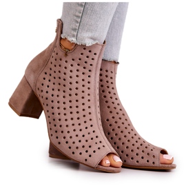 Kožne ažurne čizme Maciejka 05420-10 Tamno bež