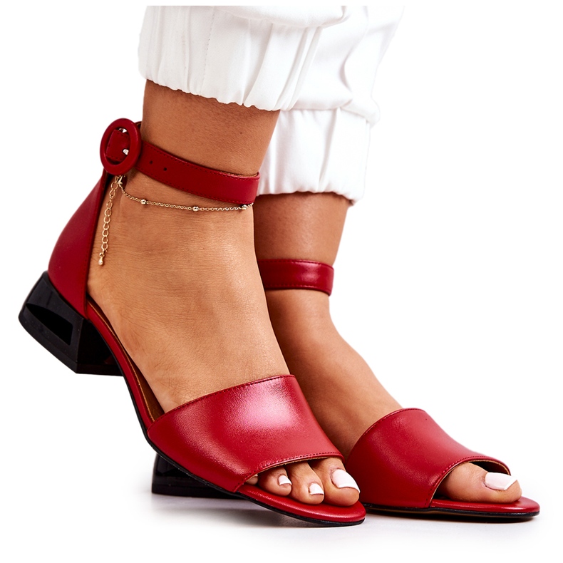 Kožne sandale na petu Laura Messi 2143 crvene crvena