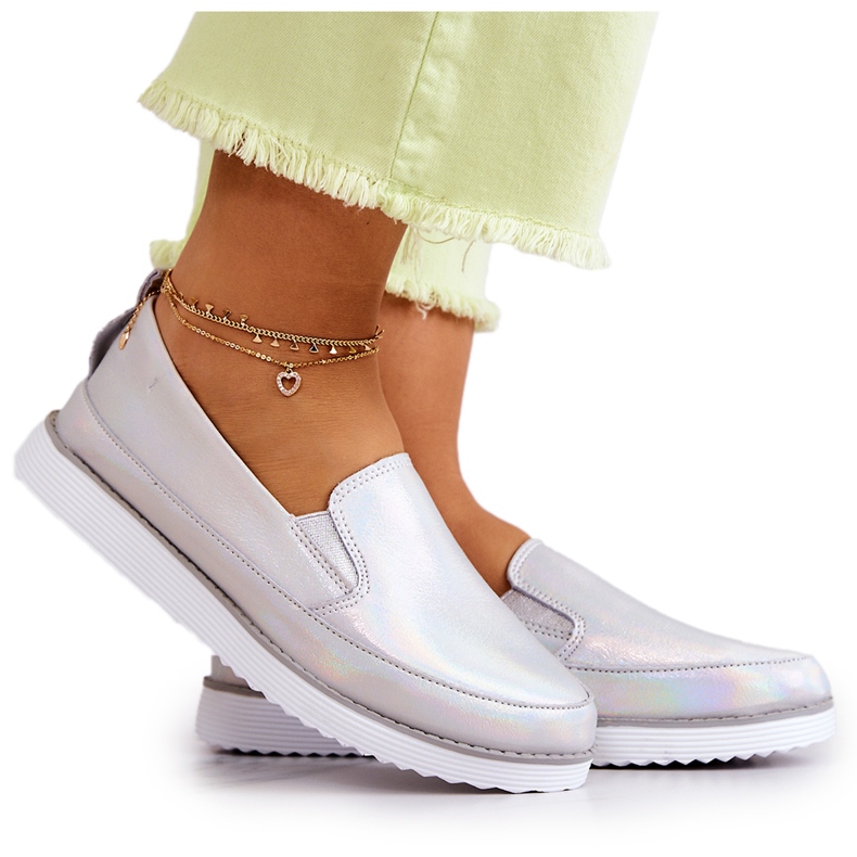 Ženske kožne tenisice slip-on S.Barski Holographic Silver srebro