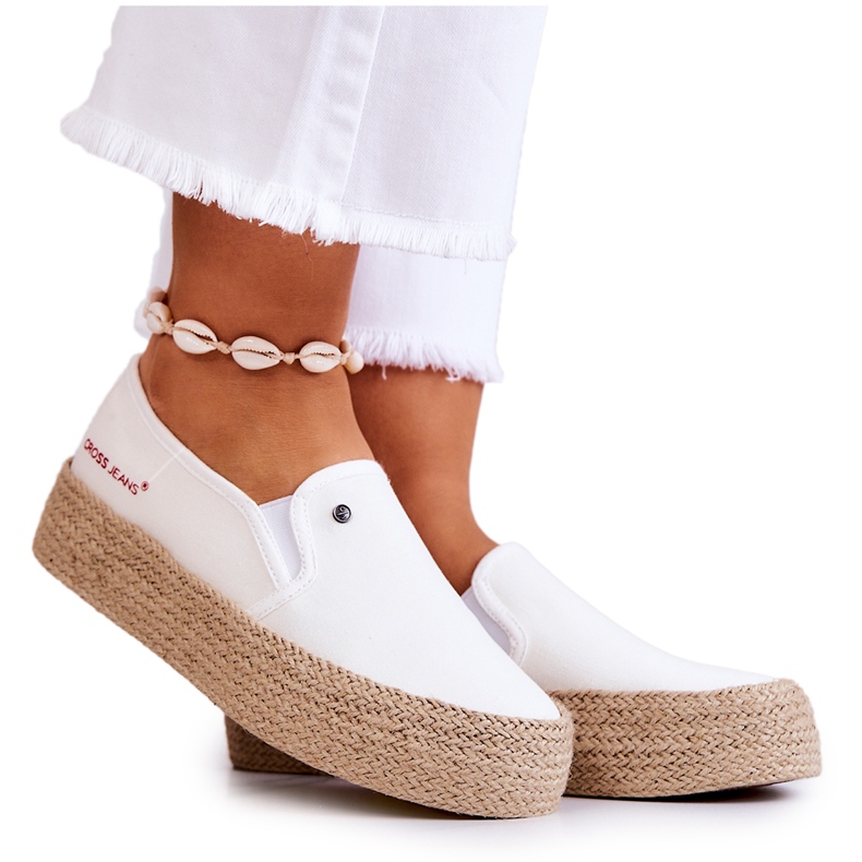 Cross Jeans Ženske espadrile na platformi Cross traperice JJ2R4013C Bijele bijela