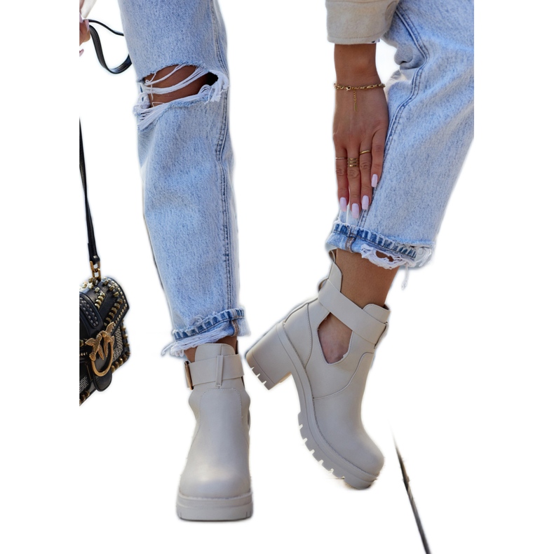 FE1 Kožne čizme izrezani remen Bež Rosanne