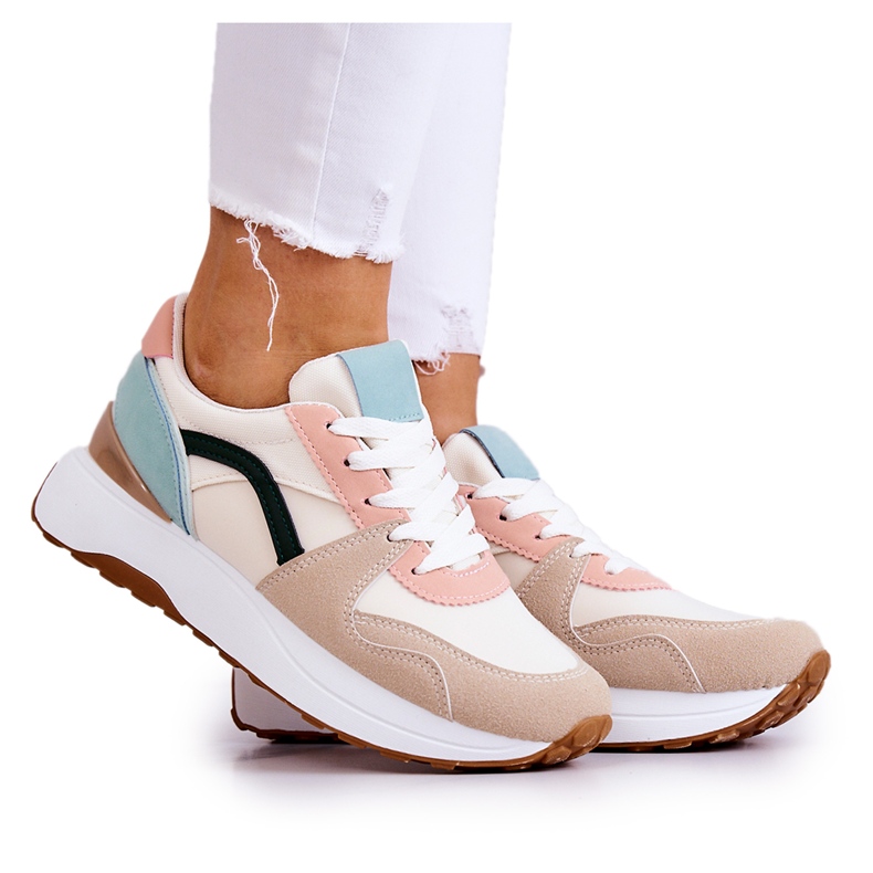 FG2 Bež i zelene sportske cipele Coryse s kravatom smeđa zelena