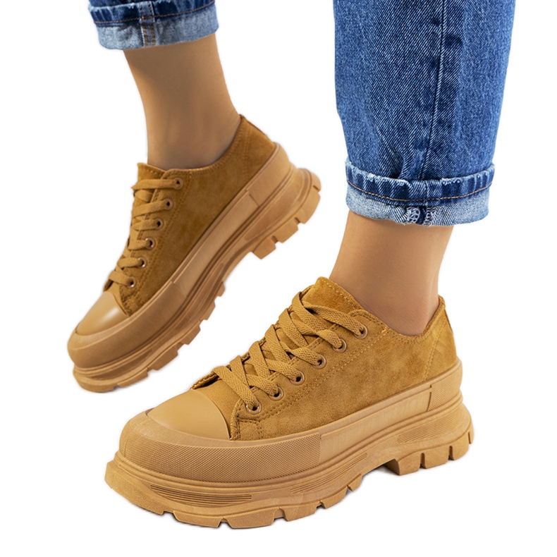 Smeđe tenisice na platformi Baldi smeđa raznobojna žuta boja