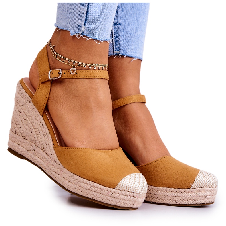 FW1 Ženske espadrile na pletenoj platformi Camel Canillo smeđa