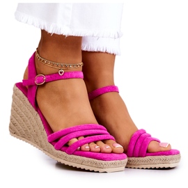 FJ1 Suede ružičaste sandale na klin Louisiana ružičasta