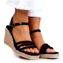 FJ1 Louisiana crne antilop sandale na klin crna