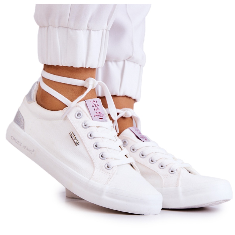 Cross Jeans Ženske tenisice zavezane križne traperice JJ2R4038C Bijela