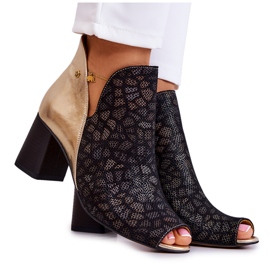 Kožne čizme na stupu Maciejka 05507-01 Crna i zlatna zlatni