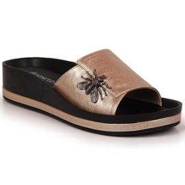 Papuče na klin sa kukcem Vinceza W JAN118B zlatne zlatni