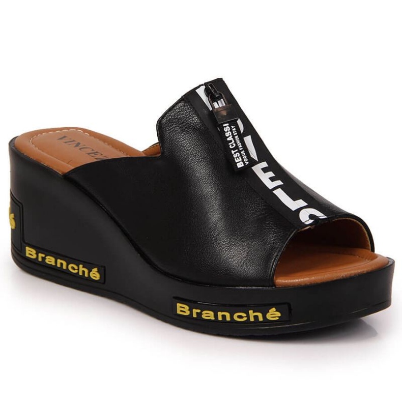 Crne papuče na klin s natpisima Vinceza W JAN109 crno