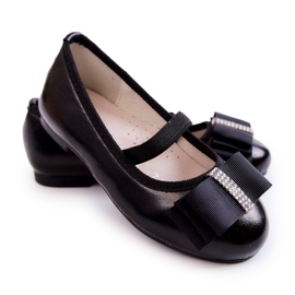 S.Barski Kožne dječje balerinke s ukrasnom mašnom crni Claril crna