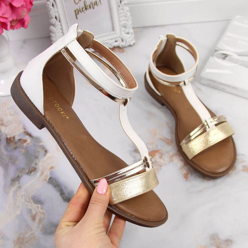 Rimske sandale Potocki W WOL73B bijele bijela zlatna