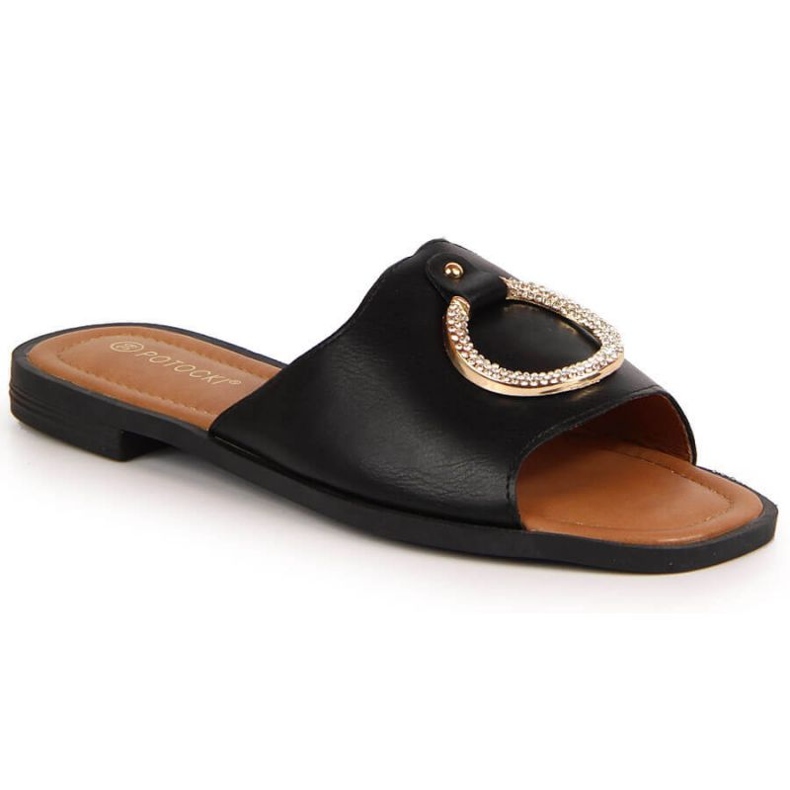 Crne papuče s ukrasom Potocki W WOL74A crno