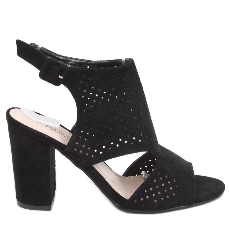 Guala Crne ažurne sandale na visoku petu crno