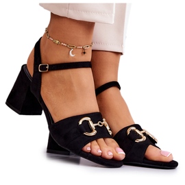 S.Barski Antilop sandale na visoku petu s crnim Darlen ukrasom crna