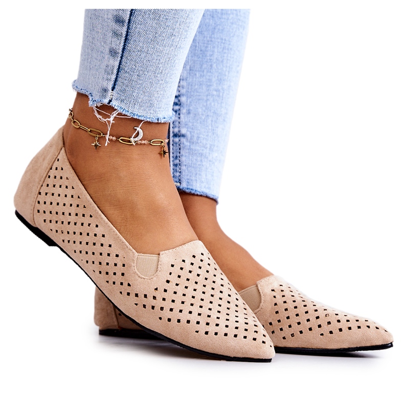 LU BOO Ženske ažurne balerinke slip-on bež Rosario