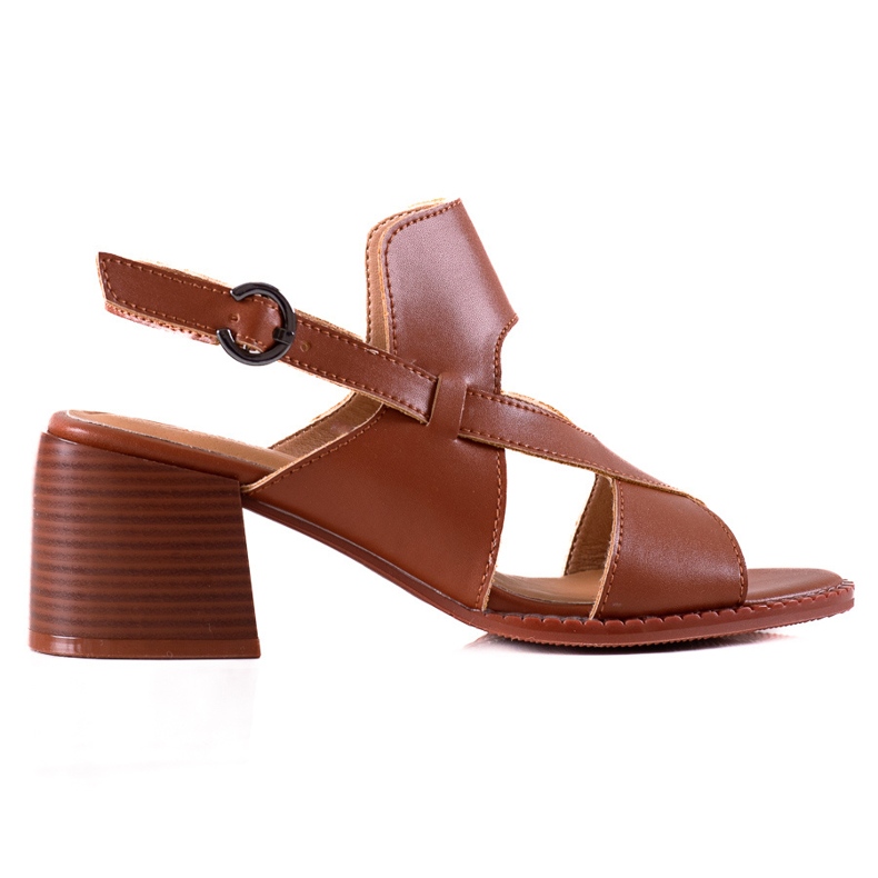 Kožne sandale na visoku petu LA.FI smeđa