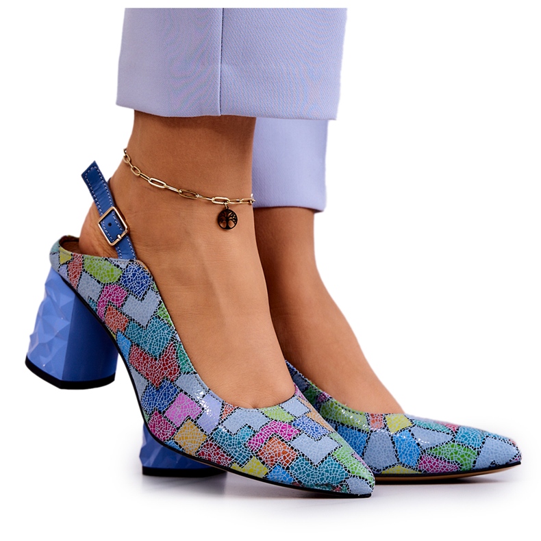Kožne pumpice na šanku Maciejka 05427-06 Multicolor plava