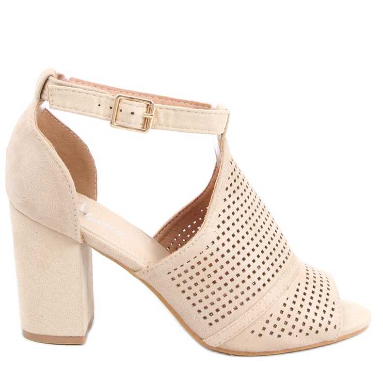 Ažurne sandale na visoku petu Bahati Beige bež