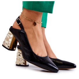 Kožne pumpice na šanku Maciejka 05427-01 crne crna zlatni