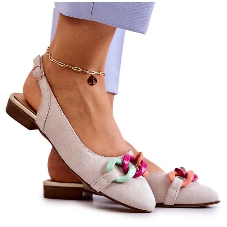 Lewski Shoes Suede balerinke s lančićem Lewski cipele 3125 svijetlo bež