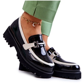 S.Barski Lakirane ženske mokasinke crno-bijele Cassida bijela crna