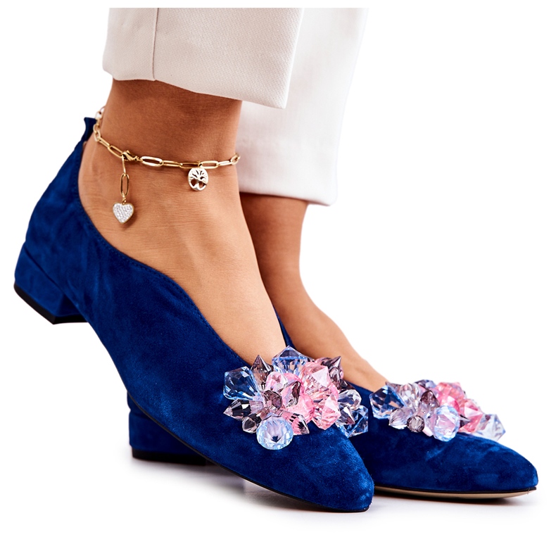 PA2 Elegantne antilop cipele s tamnoplavim McQueen ukrasom plava