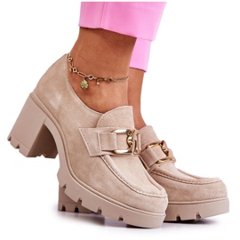 PL5 Elegantne cipele na stupu sa zlatnim ukrasom.Svijetlo bež Harmell