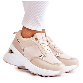 PG1 Ženske bež sportske cipele s sjajnim klin za aktivnosti zlatni