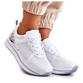 PG1 Ženske klasične sportske cipele na klin, bijele napredne bijela srebro