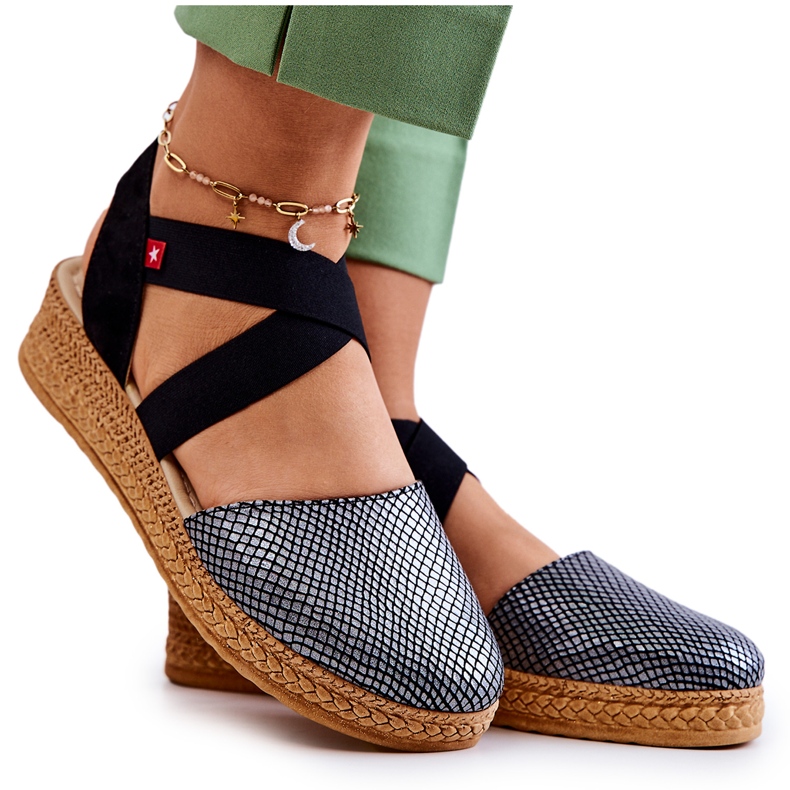 Modne ženske espadrile Big Star JJ276035 crne crno srebro