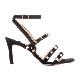 Marco Shoes Crne sandale od antilopa s ukrasnim kopčama crna