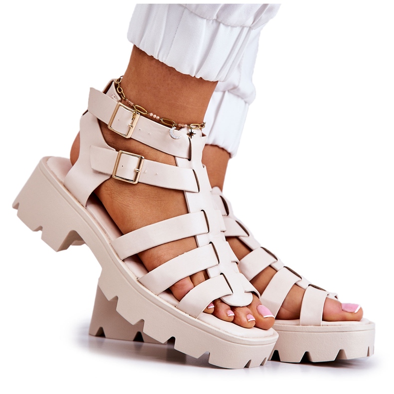 PS1 Kožne sandale s naramenicama bež minorit