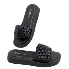 Sandale na visoku petu s pletenim Elida crnim prugama crna