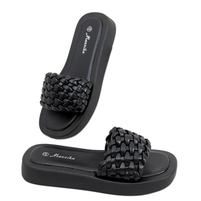 Sandale na visoku petu s pletenim Elida crnim prugama crno