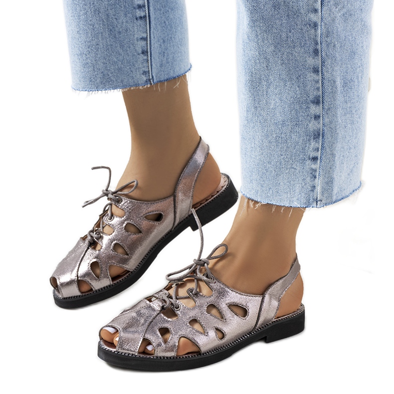 Vlis sive sandale na vezanje siva