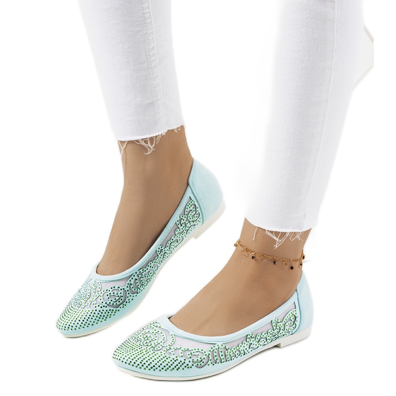 Zelene balerine s ažurnim ukrasima Astrid zelena