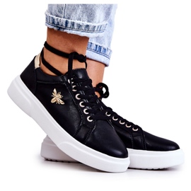Vinceza Kožne sportske cipele s crnim ukrasom Calerie crno zlatna