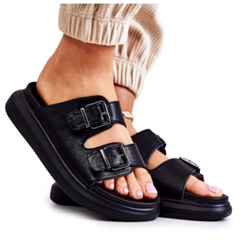 Ženske kožne papuče s kopčom La.Fi crni Nariss crna