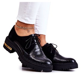 PA2 Ženske kožne cipele zavezane crni Merevin crna