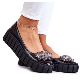 PA2 Kožne balerinke na platformi s crnim Ladette ukrasom crna