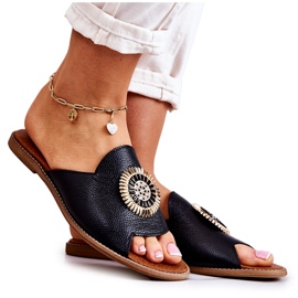 Lewski Shoes Modne kožne papuče Lewski cipele 3132 / O crne crna