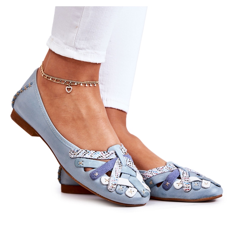 Ženske kožne balerinke Maciejka 01358-34 Svijetlo plave plava