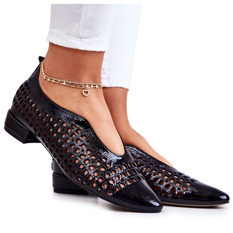 PA2 Elegantne ažurne cipele od lakirane kože Ismena crne crno