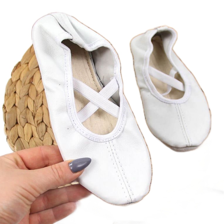 Kožne baletne cipele na gumice, bijele Nazo bijela
