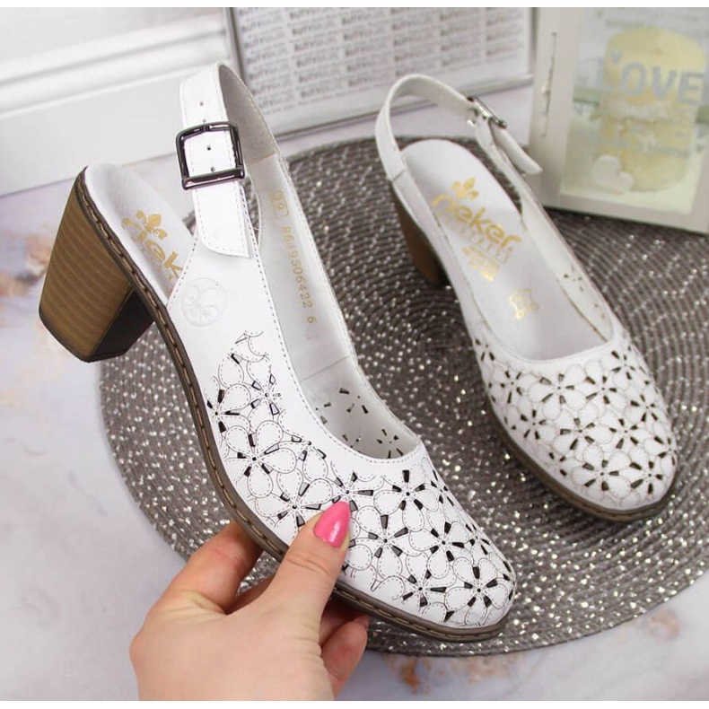 Kožne ažurne sandale Rieker W RKR531A bijele bijela