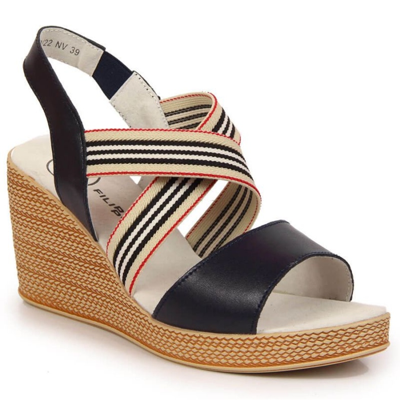 Kožne sandale na klin Filippo W PAW361 tamnoplave mornarsko plava