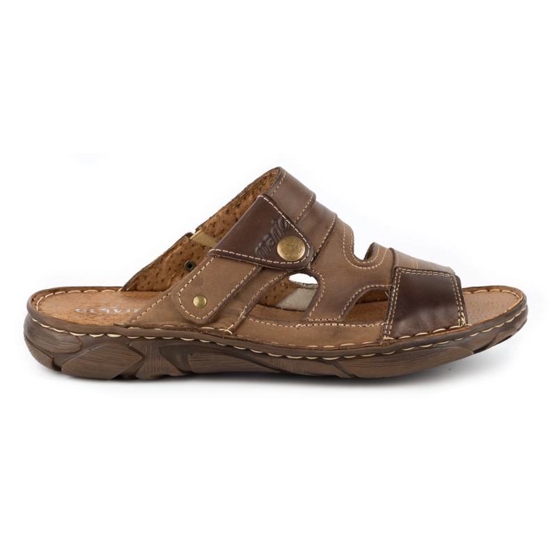 Olivier 460MP smeđe muške kožne papuče bež