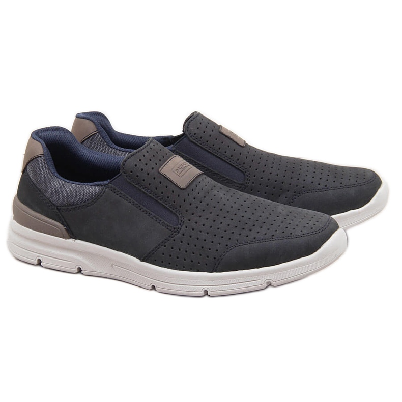 Muške ažurne kožne cipele, tamnoplave Rieker 16455 plava