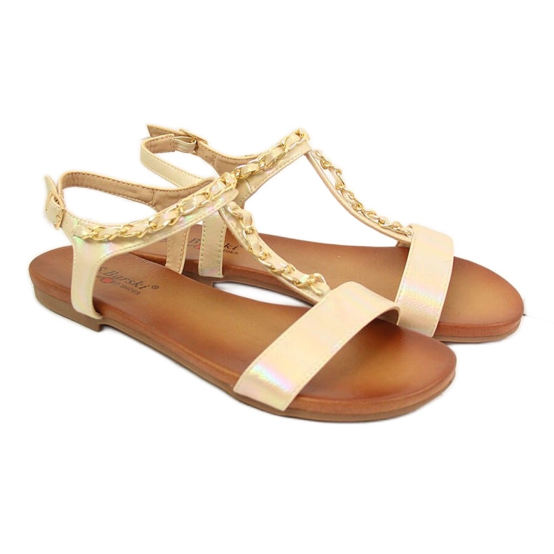 S.Barski Ženske sandale s lančićem holo bež S. Bararski